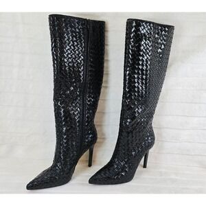 I.N.C Black Woven Pointed Toe Stiletto Heel Knee High Boots Women's 6.5M
